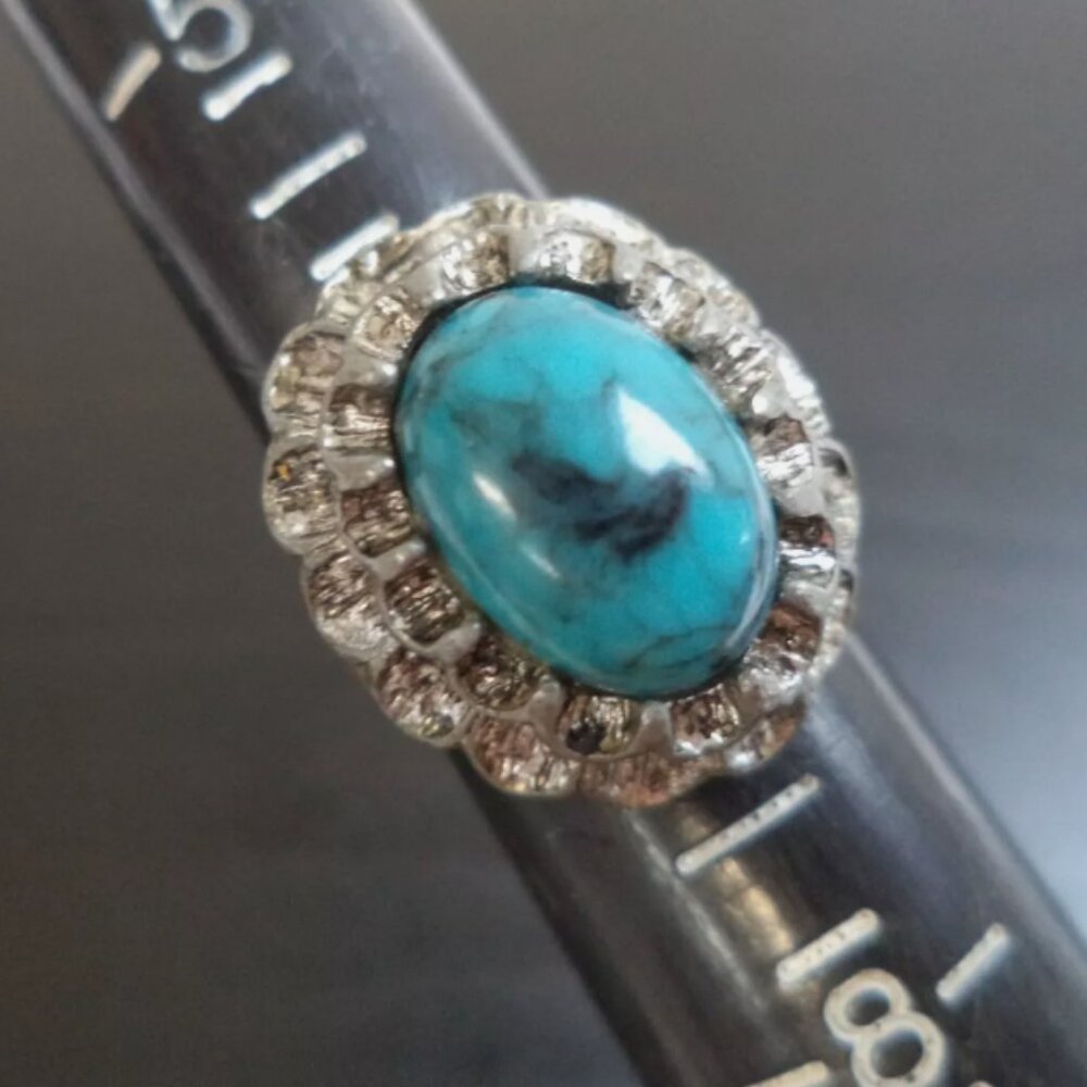 VINTAGE ESTATE GLASS TURQUOISE SZ 6 RING 1975